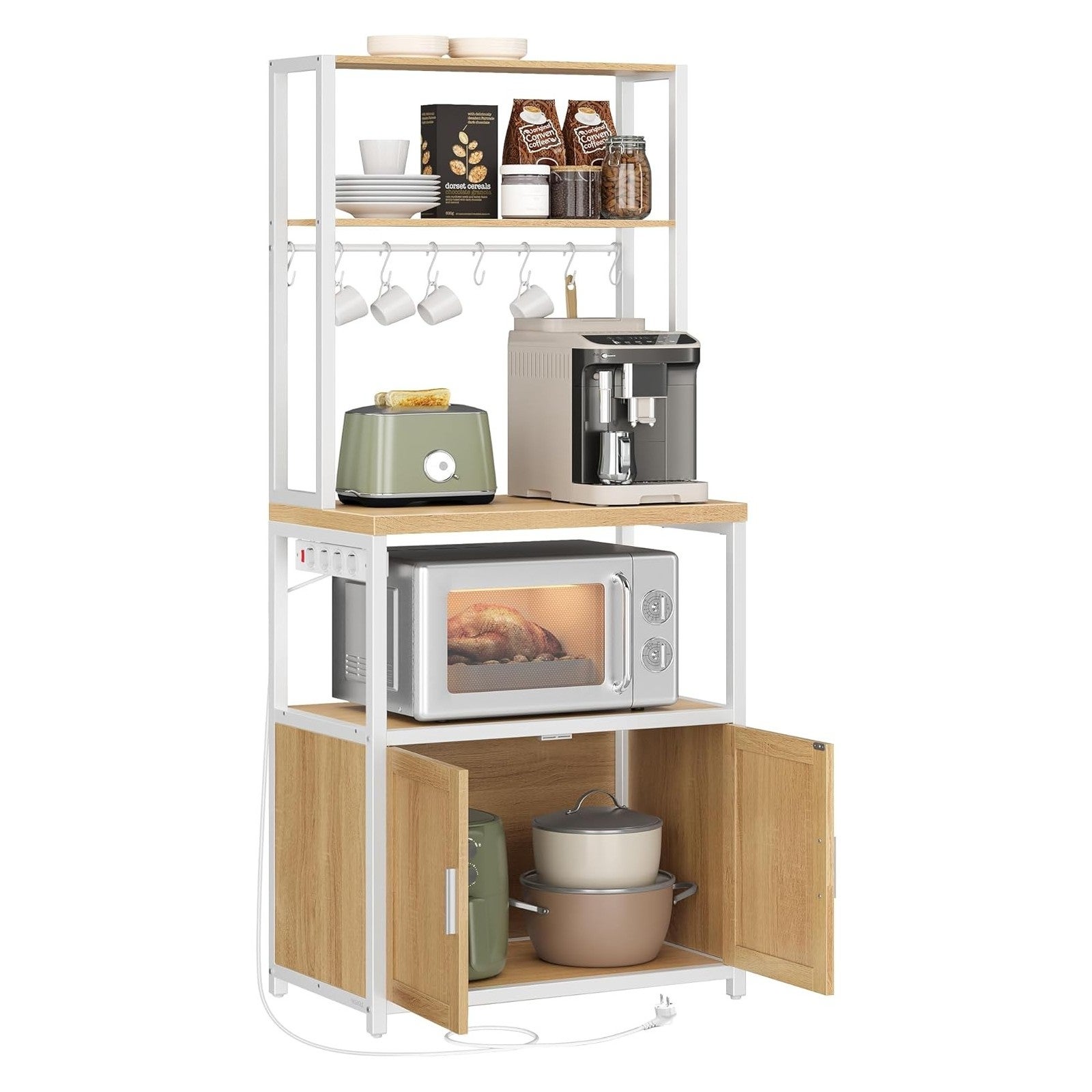 Mueble auxiliar de cocina con enchufes, estantería para microondas con ...