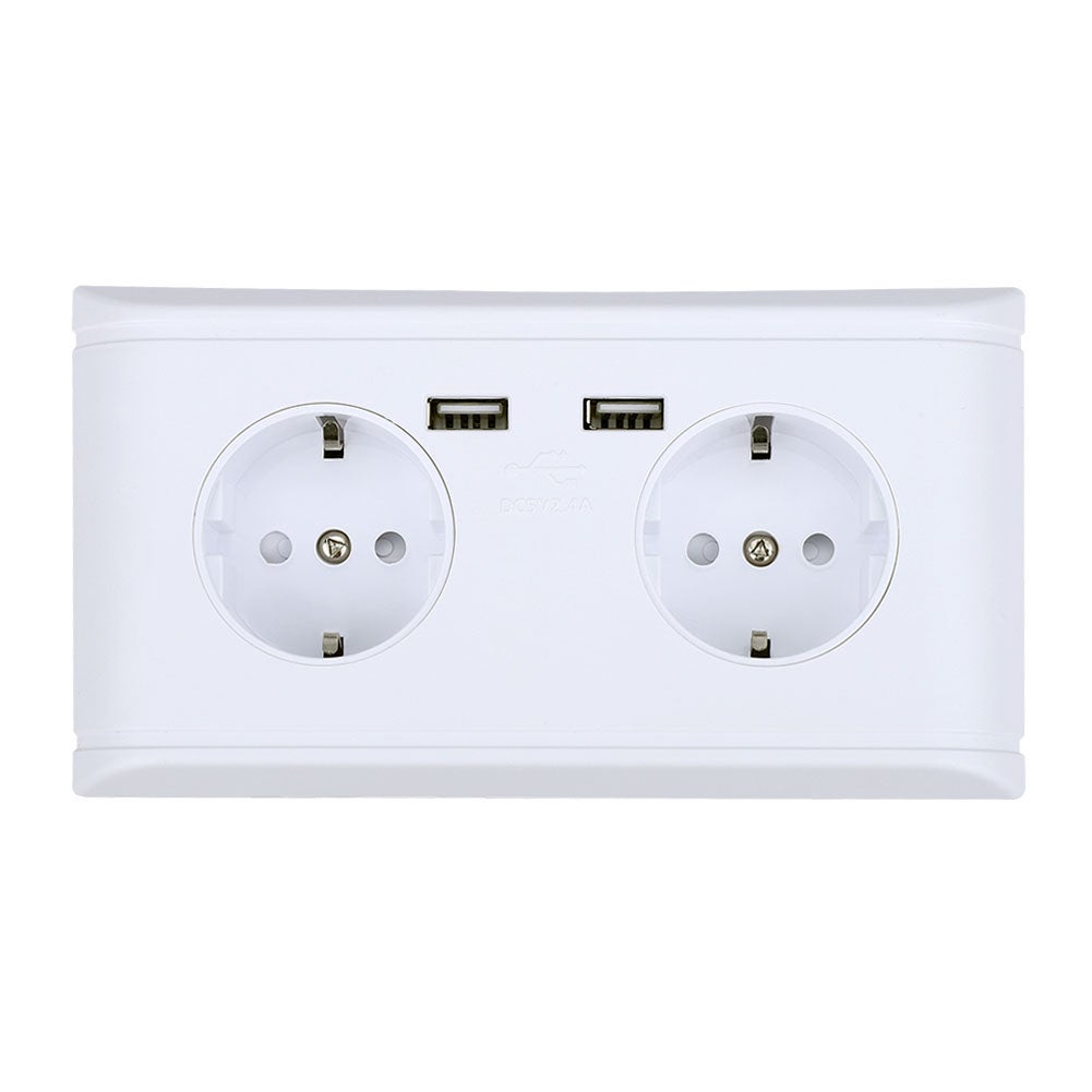 Prise Murale Haut-parleur 5x - Connecteur Double Fiche Banane, Plaques Dorées - Blanc, Format 86x86 Mm - 8