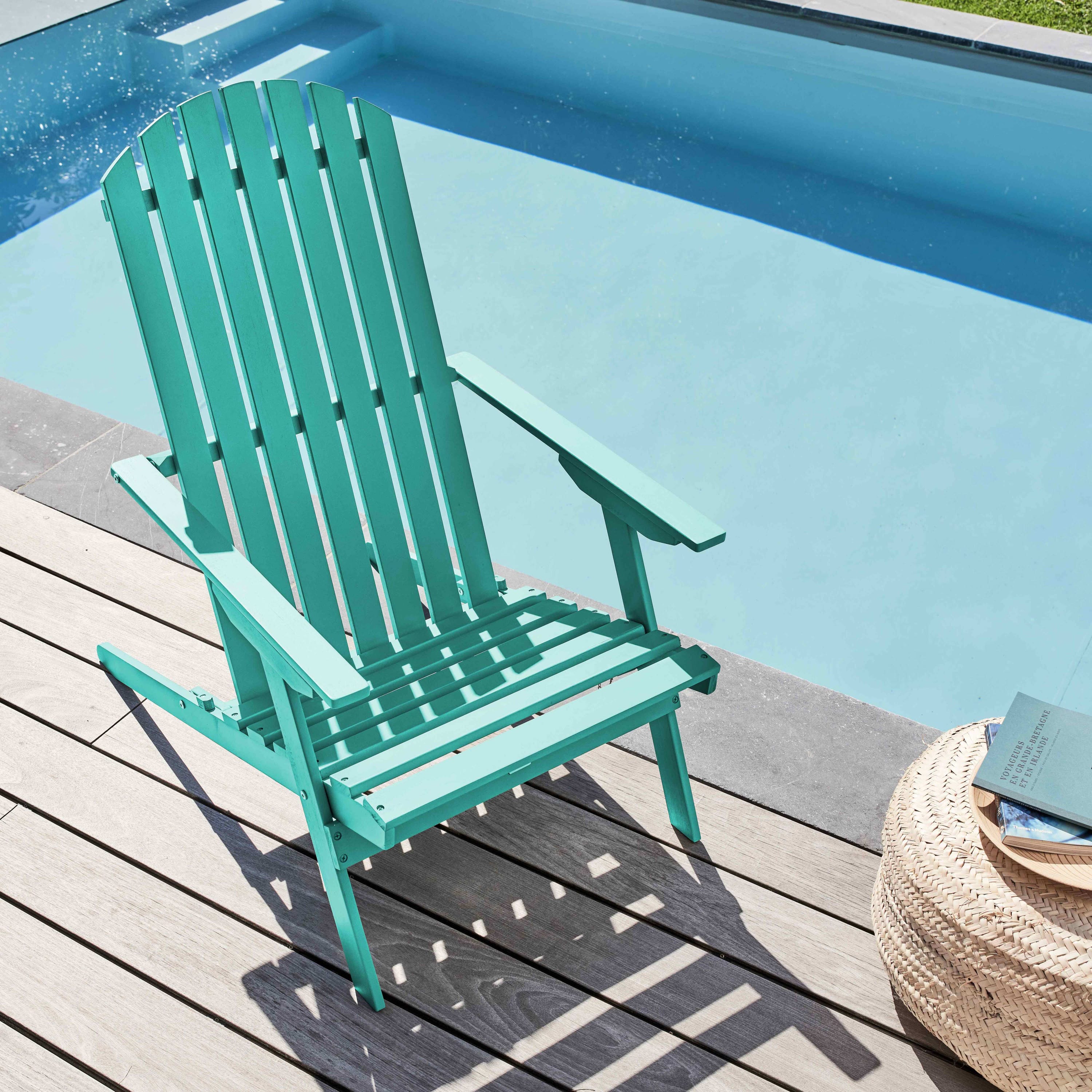 Poltrona a sdraio pieghevole in legno di eucalipto turchese