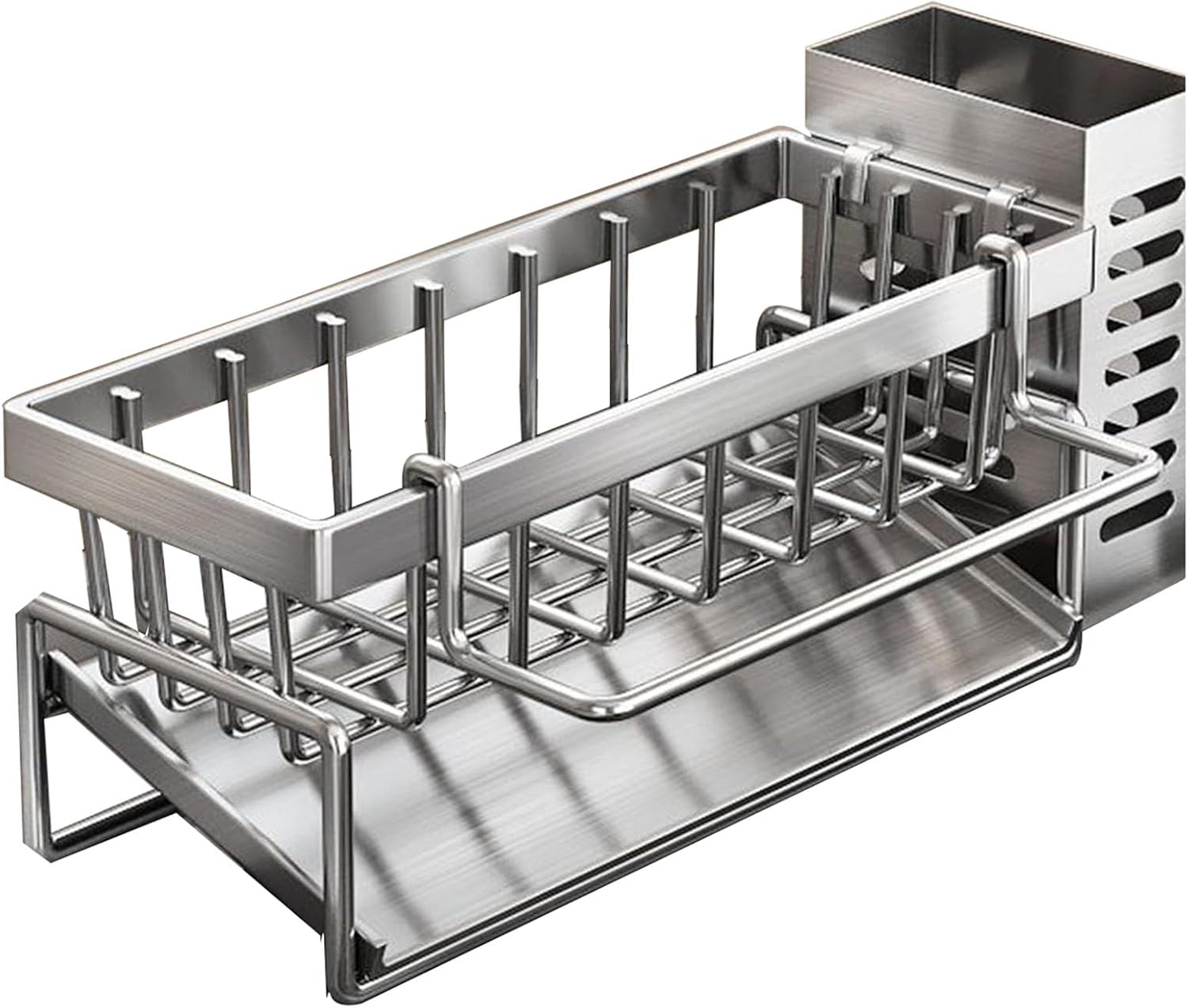 Organizer do zlewu kuchennego, ociekacz do zlewu kuchennego z tacką ociekową, uchwyt na gąbkę do zlewu kuchennego ze stali nierdzewnej, stojak na przy