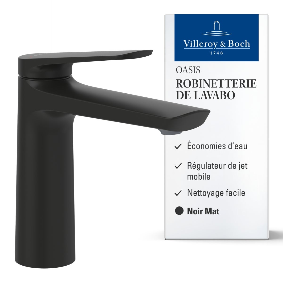 Villeroy & Boch - Robinetterie de Lavabo Oasis Matt Black. sans Bonde. Économie dEau. Cartouche Céramique. Hauteur Bec 114 mm - 2