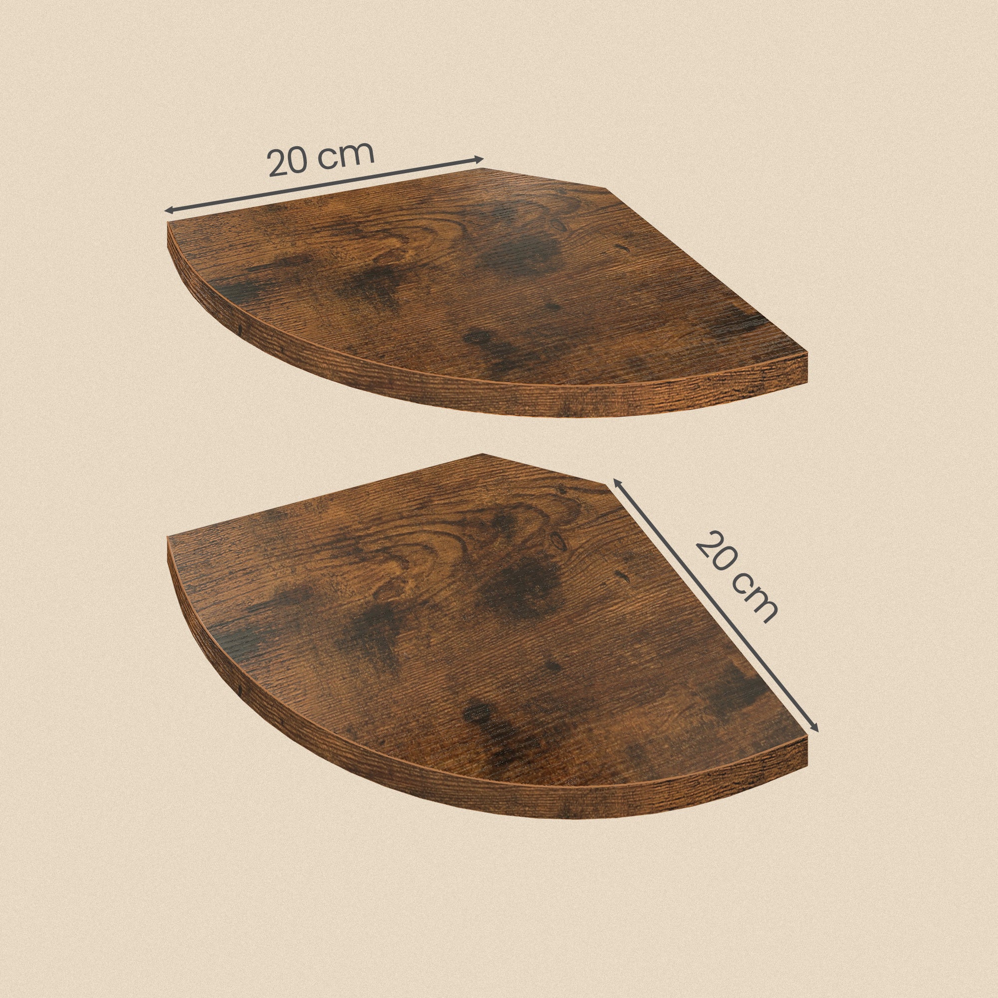 Étagère d'Angle Murale Lot de 2, Étagère Flottante Gain de Place, 20 x 20 x 1,2 cm, Marron Rustique - 5