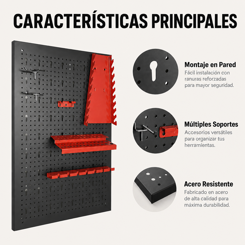 Panel Organizador Metálico Para Herramientas Con Ganchos Y Soportes - 6