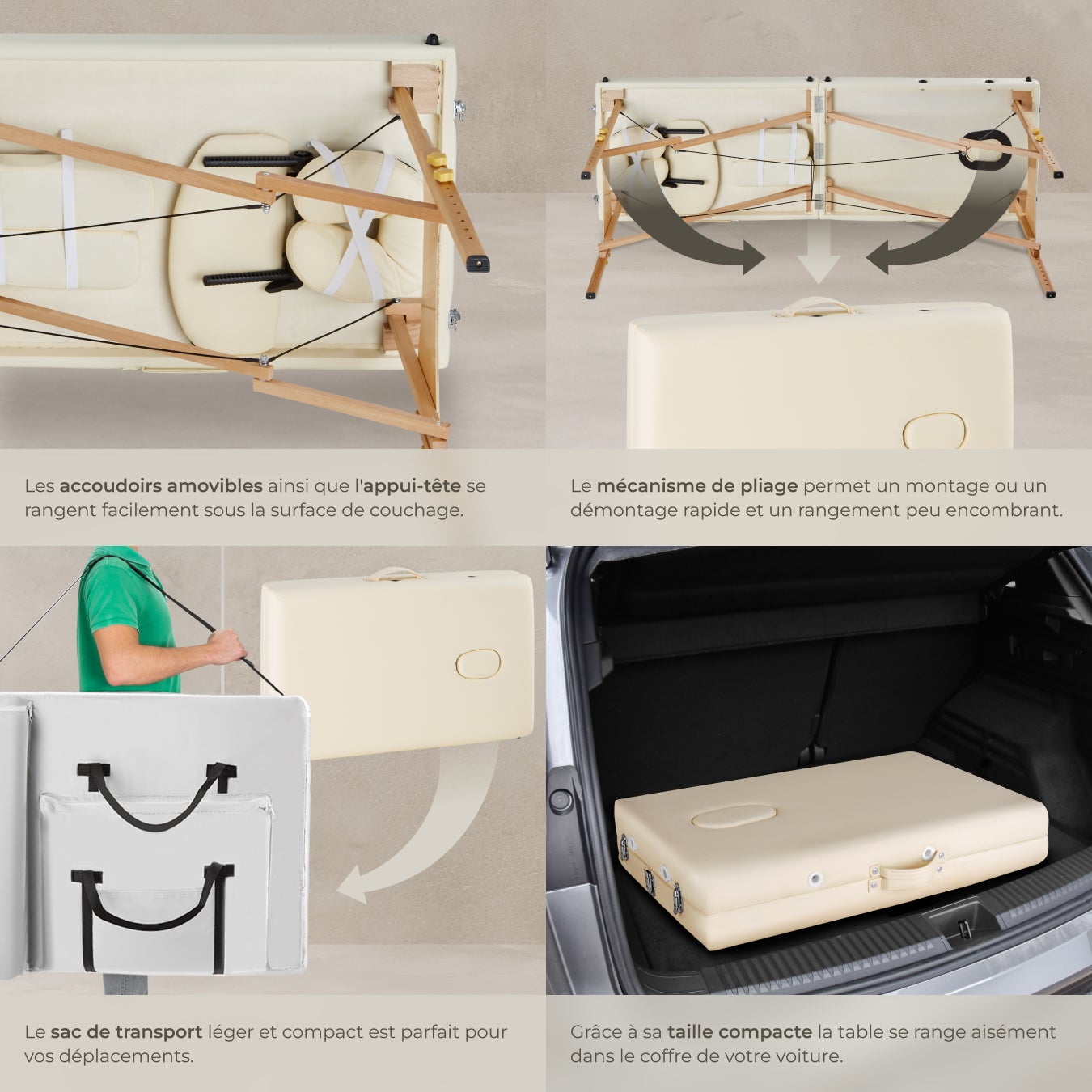Table de massage 2 zones en bois et cuir synthétique pliable et réglable en hauteur TECTAKE - 5