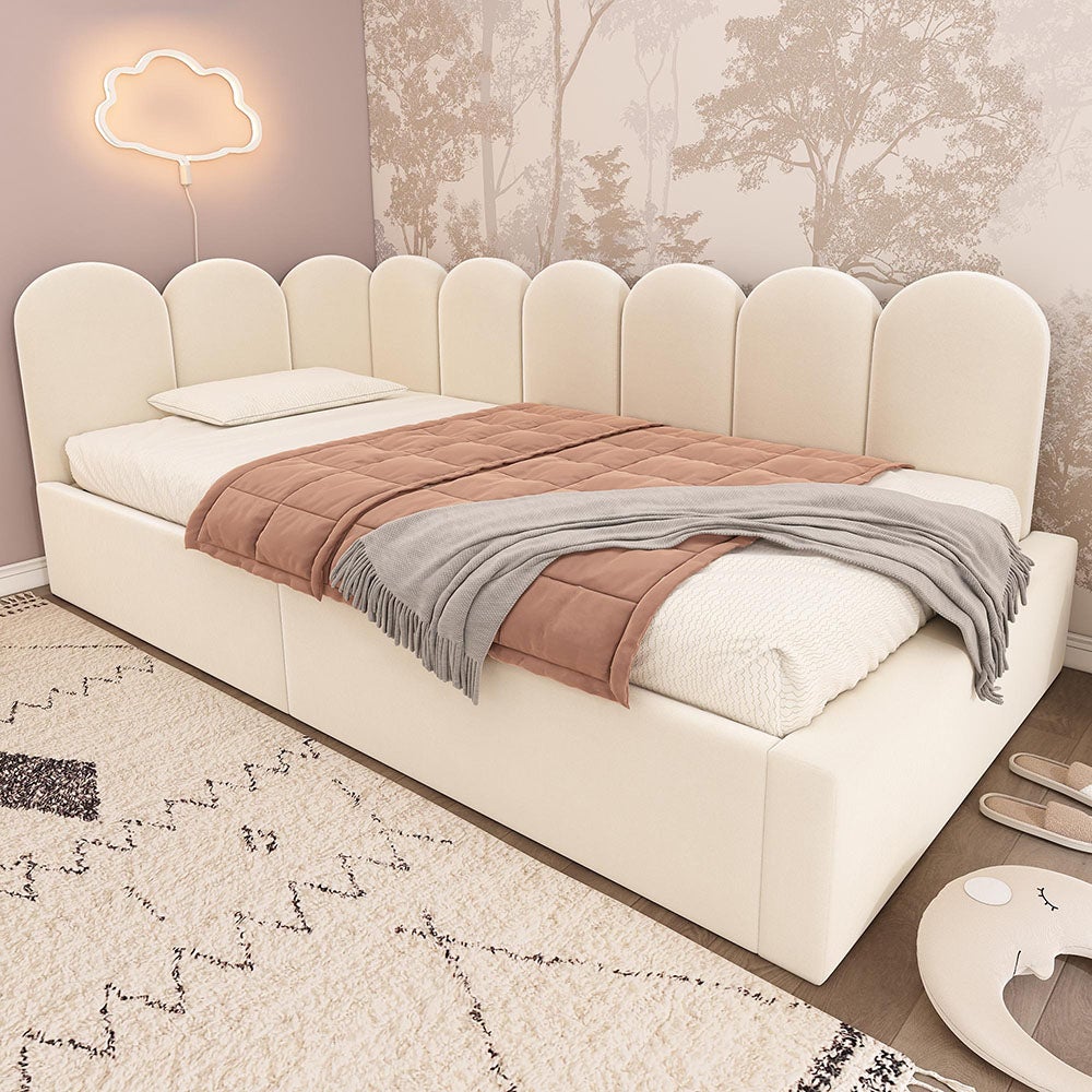 Canapé-lit 90x190cm Avec Tiroirs Et Barrière - Velours Doux, Sommier Lattes, Convertible, Sans Matelas