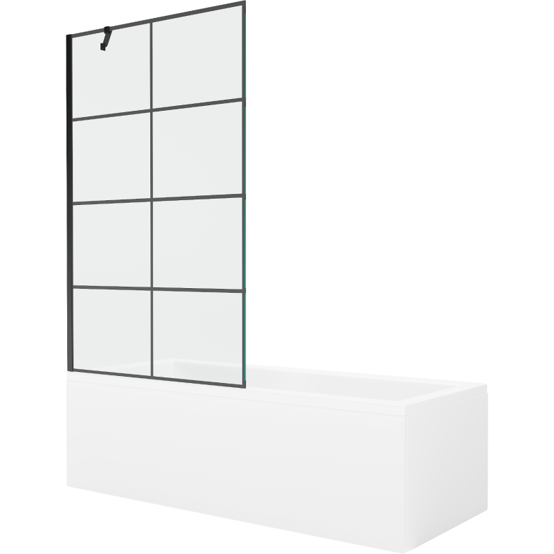 Mexen Cubik wanna prostokątna 150 x 70 cm z obudową i parawanem 1-skrzydłowym 100 cm, czarny wzór - 550315070X9510007077