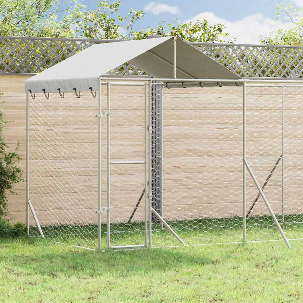 Kojec dla psa, z dachem, srebrny, 6x2x2,5 m, stal galwanizowana vidaXL