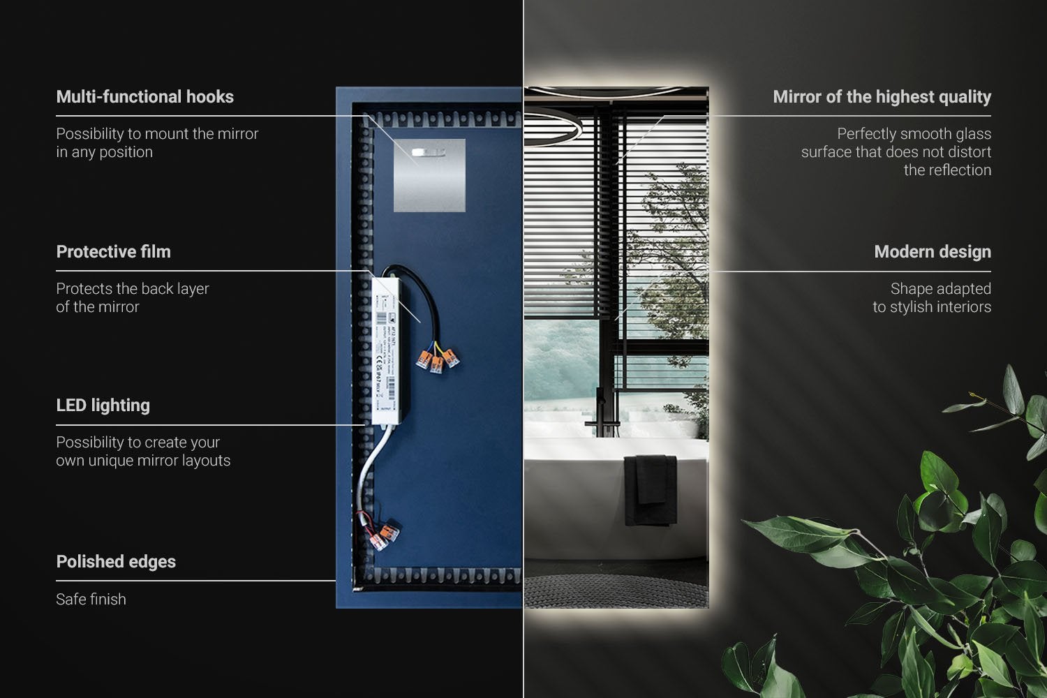 Miroir LED Rectangulaire 70 x 50 cm | Lumière Neutre | Miroir Moderne Lumineux pour Salle de Bain - 4