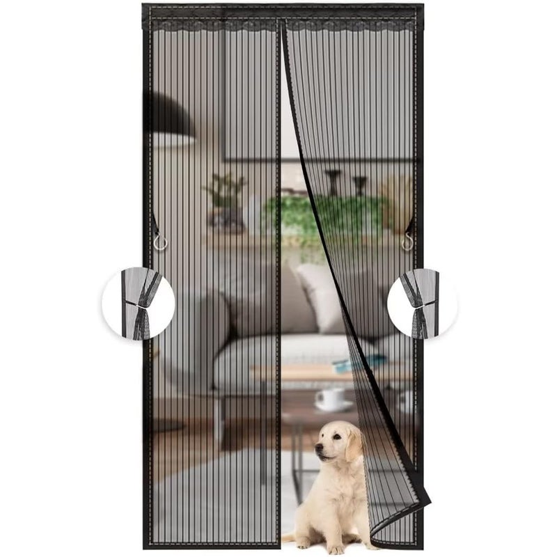 Czarne drzwi magnetyczne, siatkowa zasłona, całkowicie zamknięte drzwi, odpowiednie na balkony, łatwe w montażu, 70 x 200 cm