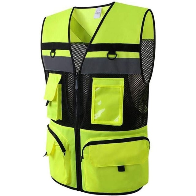 Gilet de sécurité réfléchissant avec poches, gilet de sécurité réfléchissant multi-poches , gilet orange/jaune, vert, L