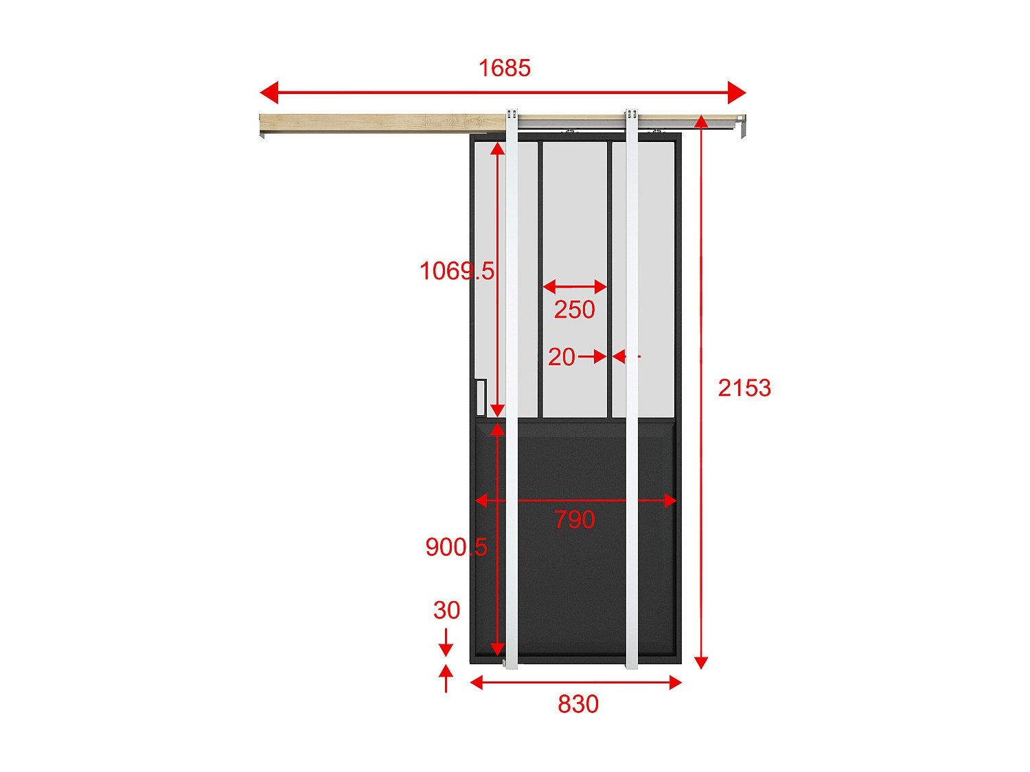 Porta scorrevole atelier con sistema a incasso H205 x L83 cm Nero e Vetro temperato smerigliato - ARTISTO II - 7