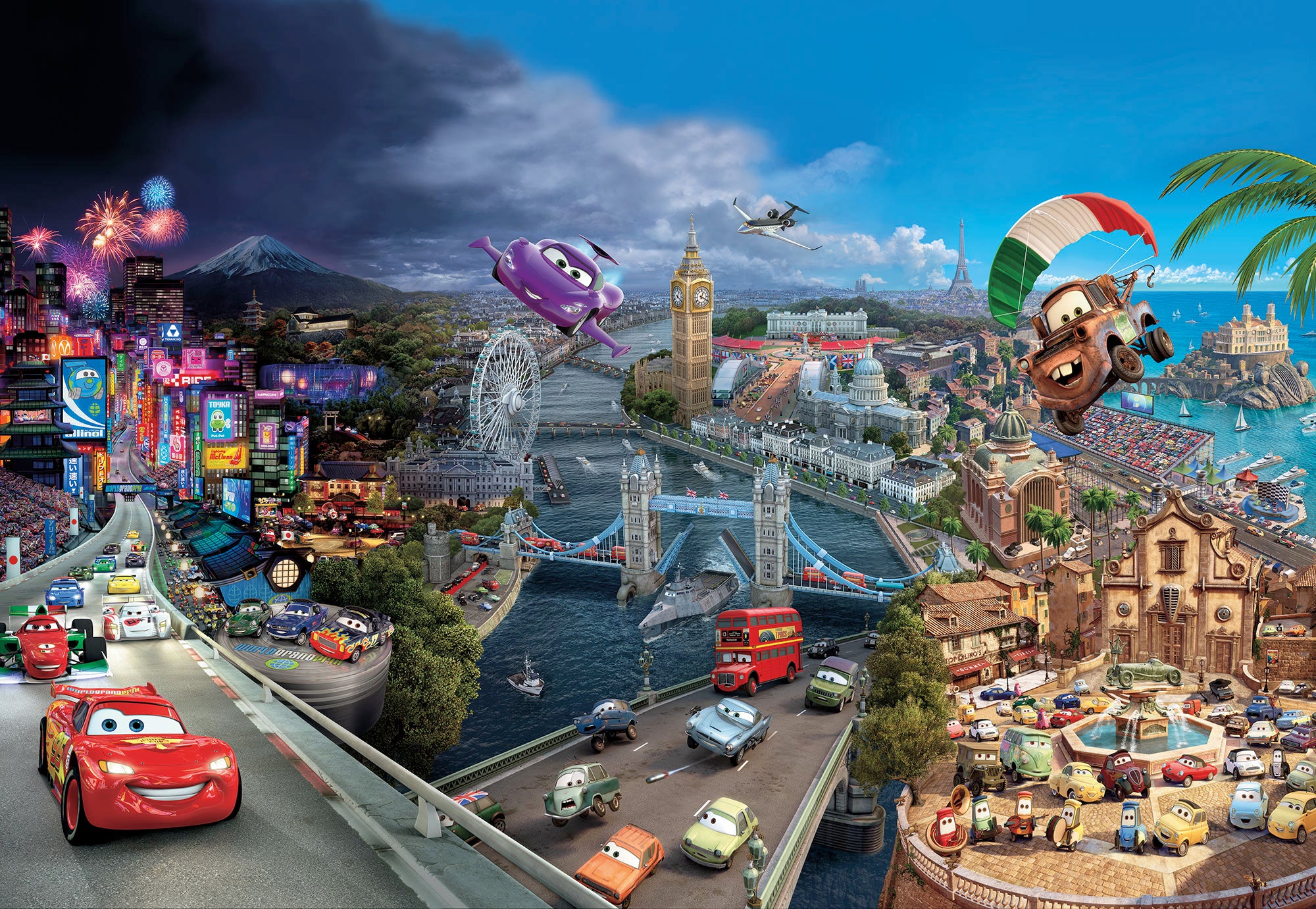 Fototapeta Samochody niebieskim,czerwonymIbeżowym - 368 x 254 cm - DISNEY - 2