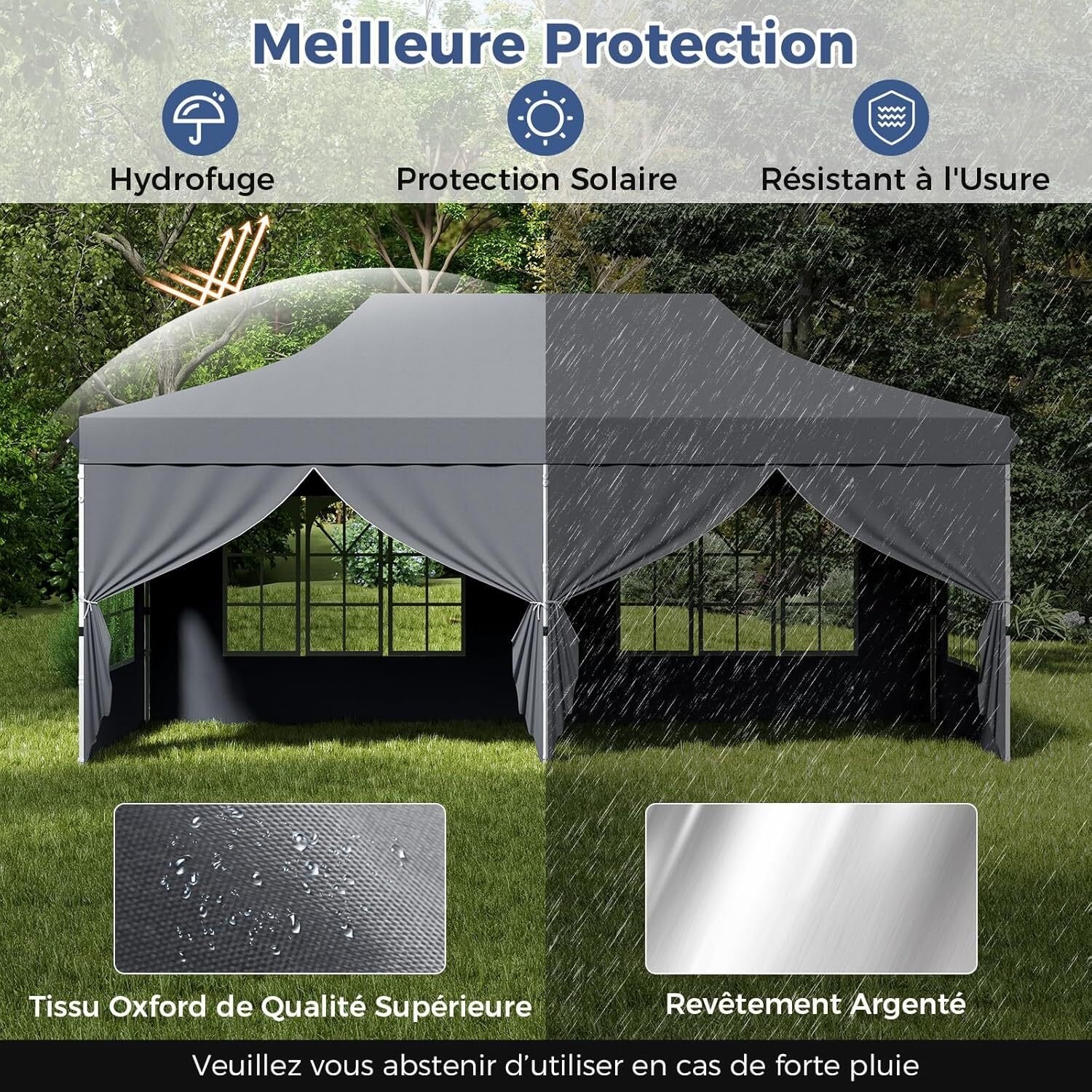 Cenador plegable 3x6 m con 6 paredes laterales, 6 sacos de arena, carpa para fiestas, estructura metálica ajustable, pabellón desplegable, bolsa de t - 6