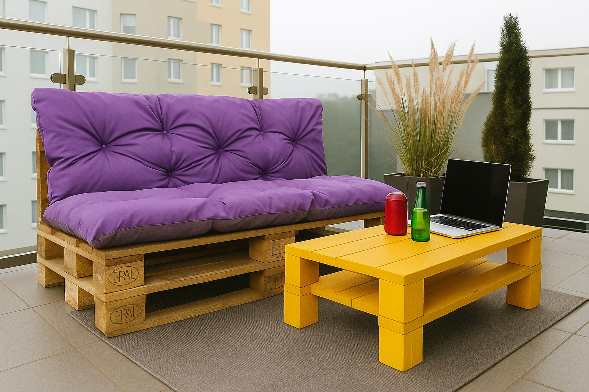 Set Coussins palettes, Assise 120 x 50 et Dossier 120 x 40cm Violet, coussins canapé / coussin pour palette in / extérieur, SETGARDEN - 3