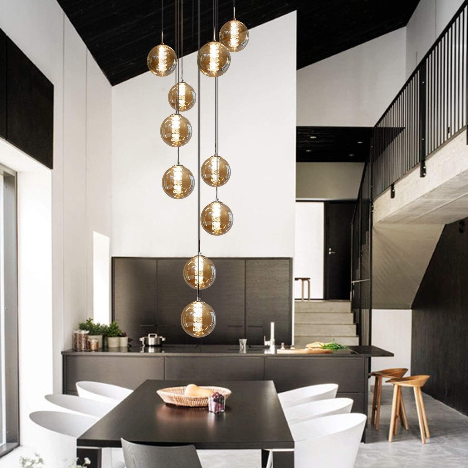 NETTLIFE Suspension table de salle à manger Suspension réglable en hauteur Lustre Suspension à 10 flammes en verre - 8