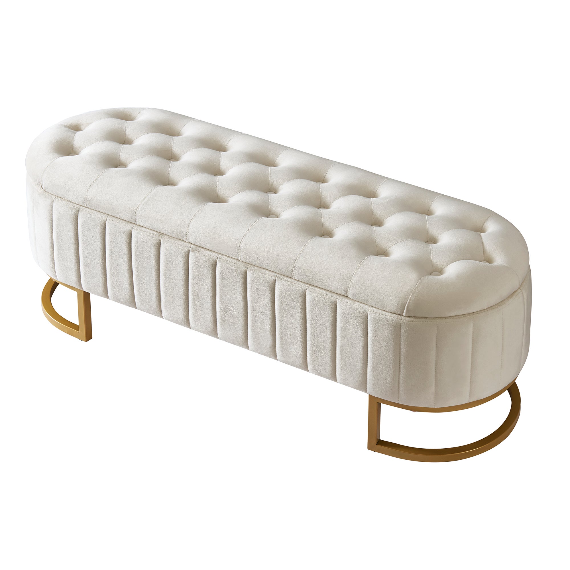 Banc de rangement, banquette - 120 x 39.9 x 41.9 cm - Velours et pièds en métal - Beige - 6