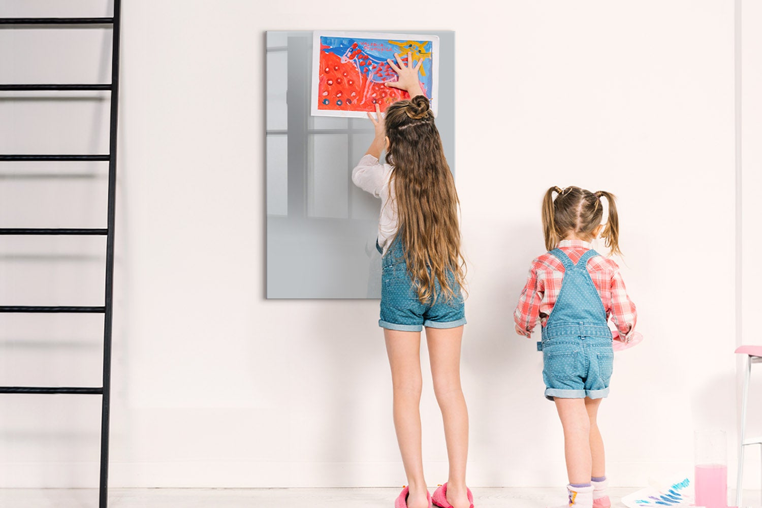 Tableau magnétique mural, Tulup - 70x100 cm - Couleur gris clair, 5 aimants, une éponge, un marqueur noir - 3