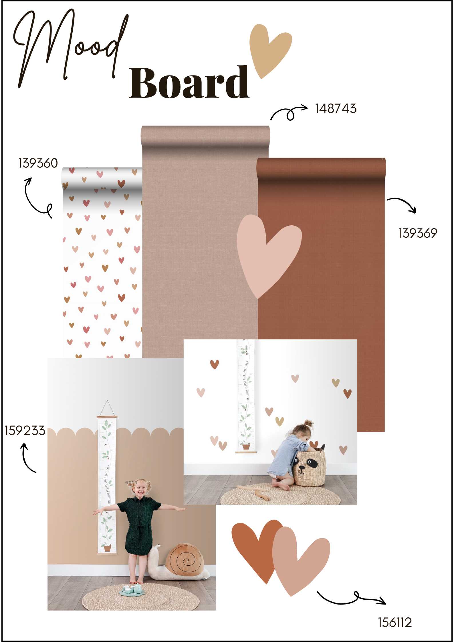 Adesivo da parete cuori terracotta, rosa e beige - 47.5 x 66 cm - ESTAhome - 7