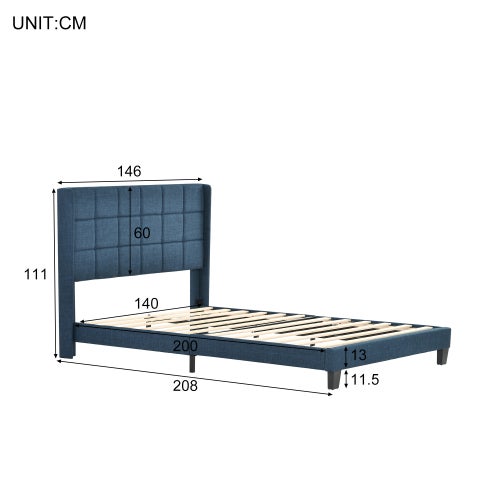 Lit adulte Lit capitonné design moderne et sa tête de lit capitonnée, lit double 140x200cm, lin Bleu (sans matelas) - 3