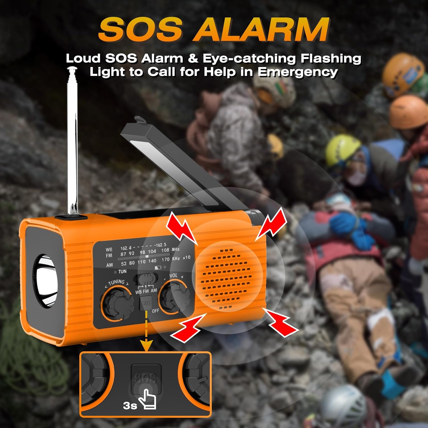Radio meteorologica di emergenza NOAA, 2000 mAh, ricaricabile a energia solare, manovella e USB, AM/FM, torcia a LED, luce di lettura, allarme SOS, ar - 6
