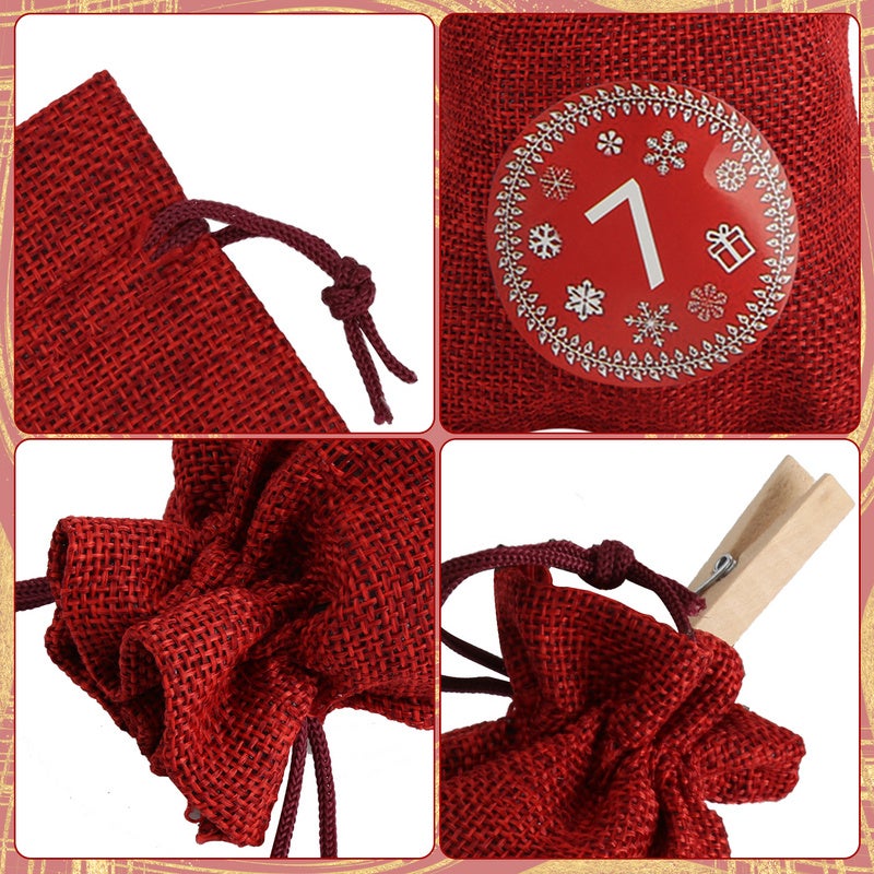 Borsa calendario dell'Avvento,24 calendari dell'Avvento di Natale da riempire da soli,borsa di stoffa del calendario dell'Avvento di Natale,rosso - 3