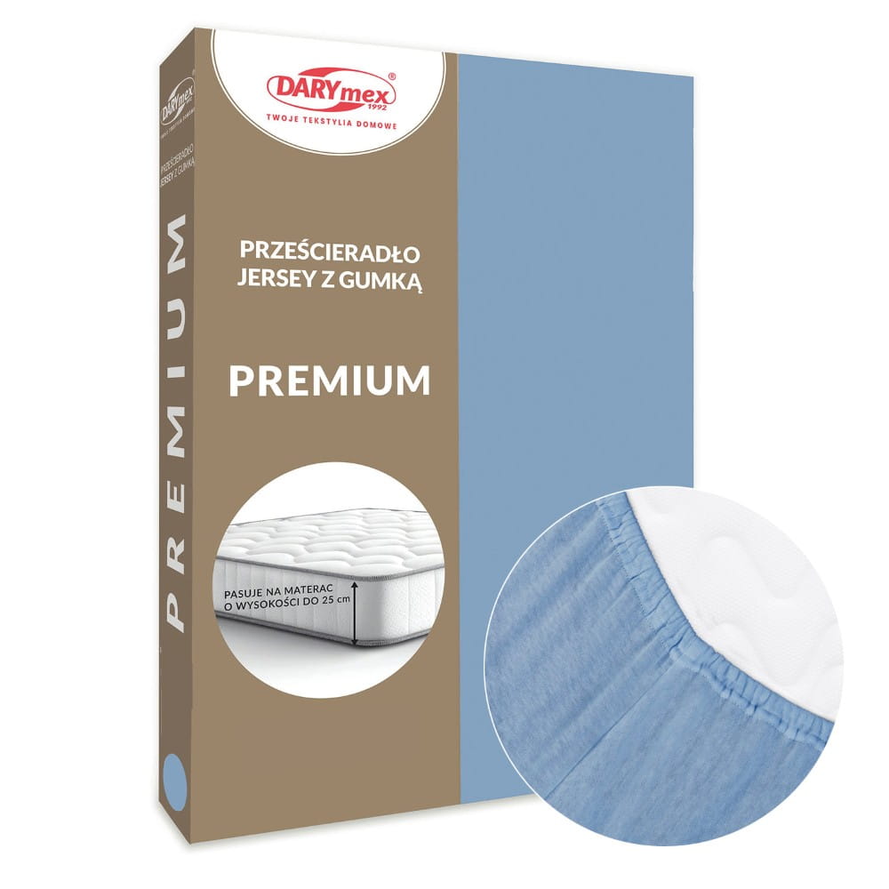 Prześcieradło jersey z gumką 90 x 200 kolor niebieski PREMIUM - Darymex