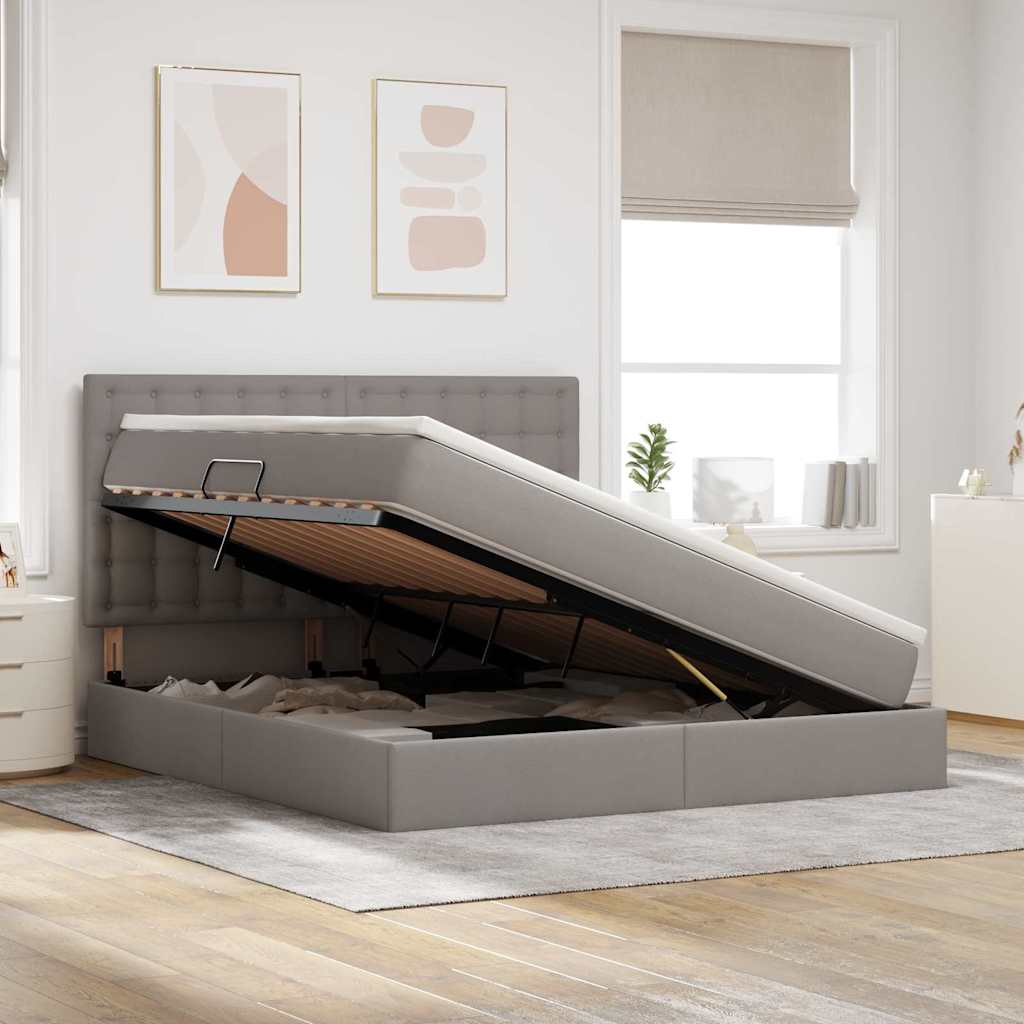 Lit avec rangement et matelas en tissu taupe pour la chambre, 160 × 200 cm - 4