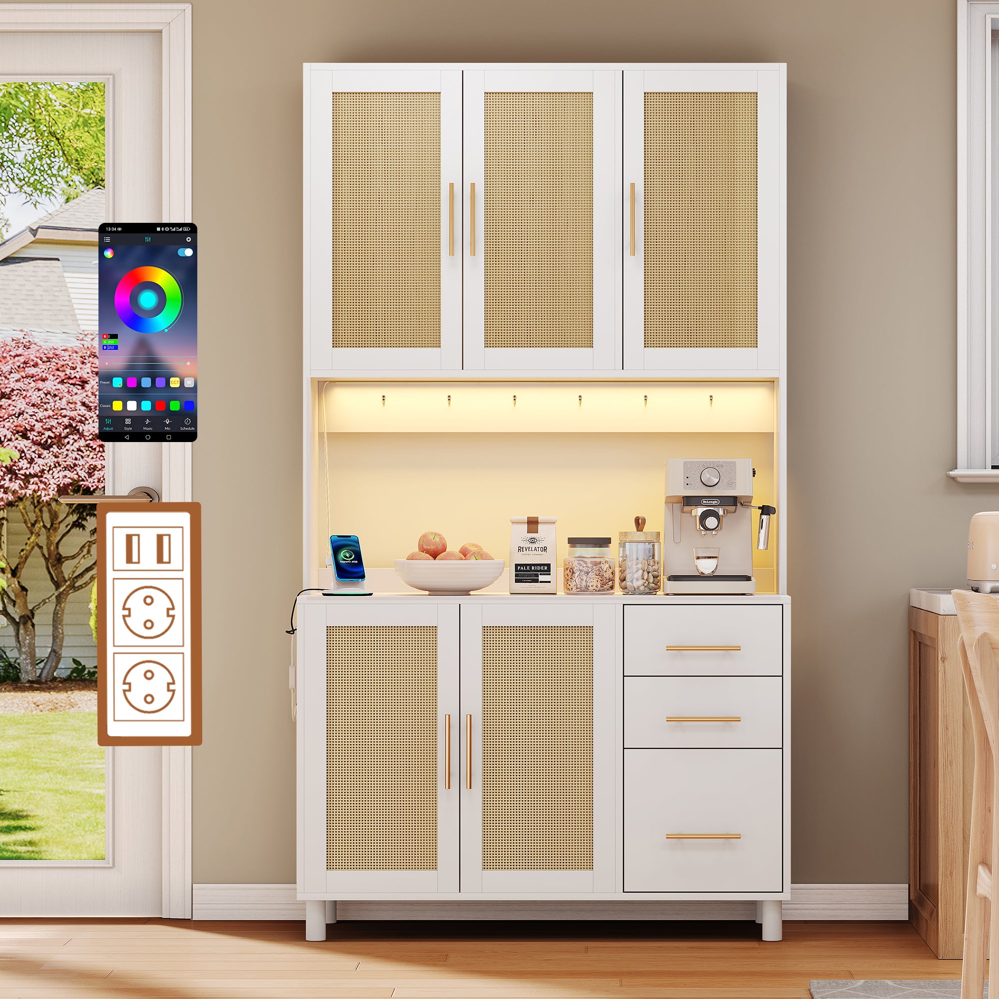 Buffet HOMCOM 100 Cm - 2 Tiroirs, 3 Portes, étagère Réglable - Blanc Et Bois Naturel - Rangement Salon/salle à Manger