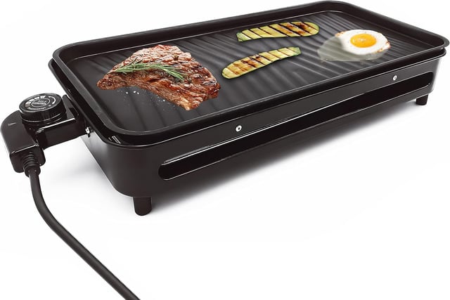 Barbecue Elettrico Senza Fumo con Griglia e Bistecchiera 43 x 23 cm Termostato Regolabile Vassoio Raccogligrasso da Tavolo Casa Balcone Cottura Lenta