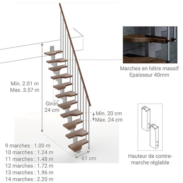 Bria - Escalier Droit (Escalier Rectiligne) 11 marches - 2