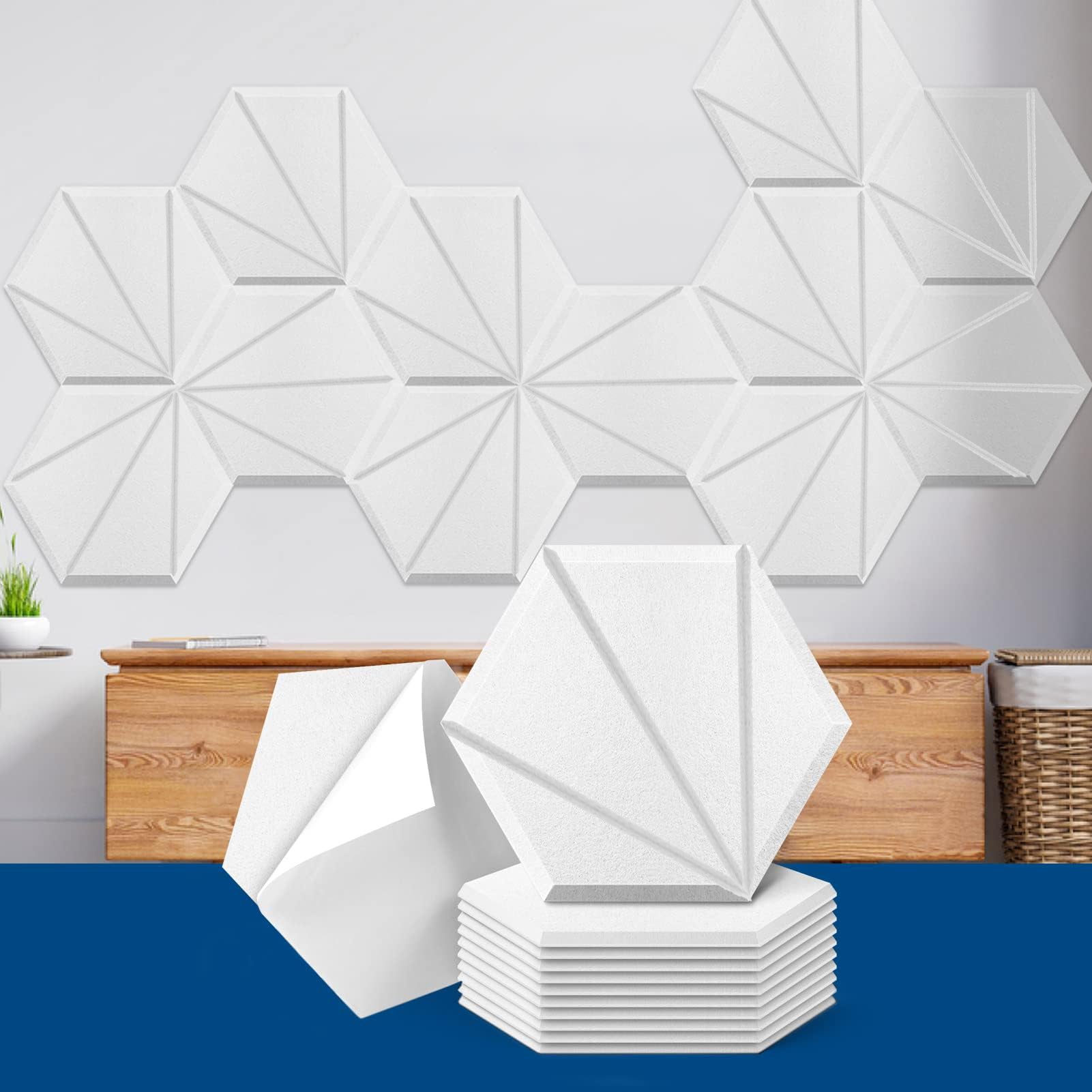 Lot De 12 Panneaux Acoustiques Hexagonaux Autocollants Haute Densité - Absorbant Son Studio Maison
