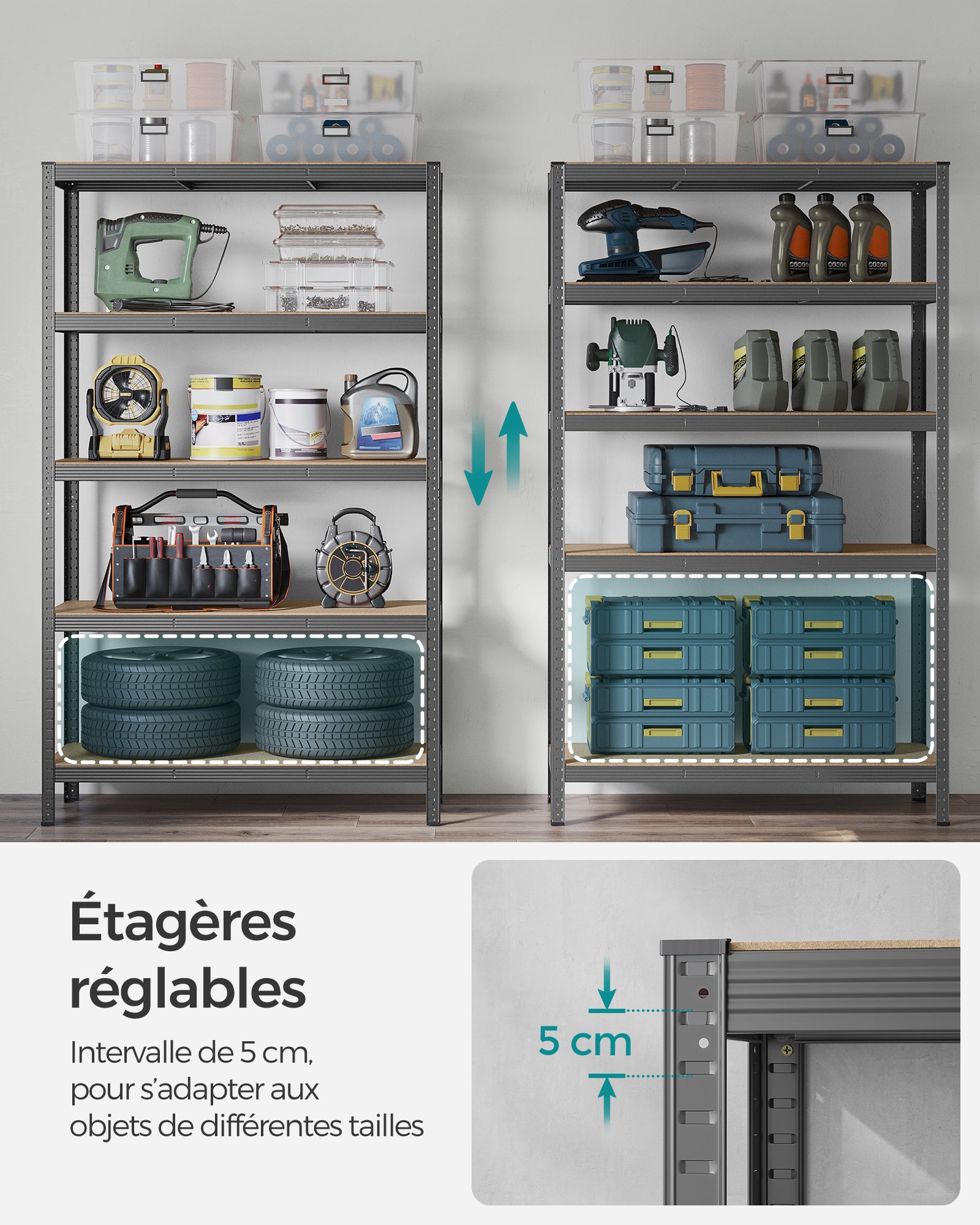 Étagère Charge Lourde à 5 Niveaux, Meuble de Rangement en Acier - Gris - 4