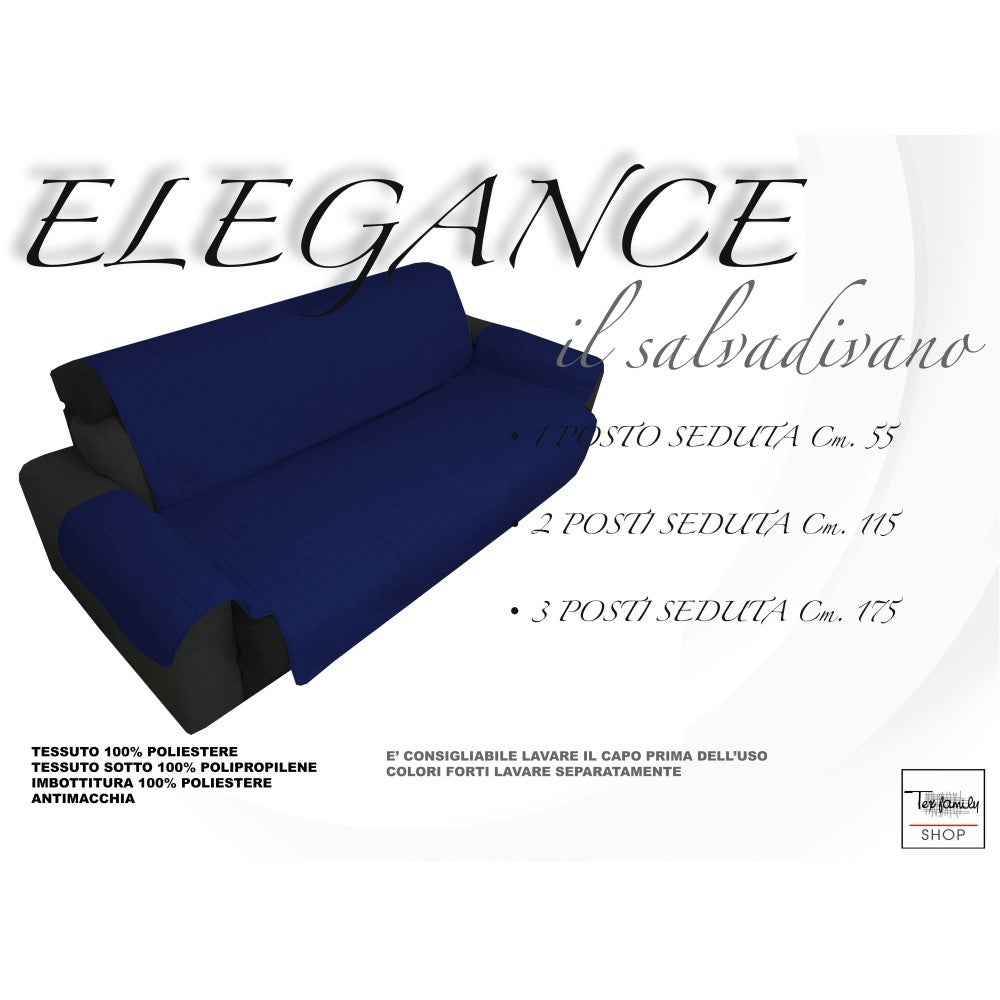 COPRIDIVANO BLU SALVADIVANO ELEGANCE ANTIMACCHIA TRAPUNTATO PIANO LISCIO BLU 2 POSTI seduta cm. 115 - 2