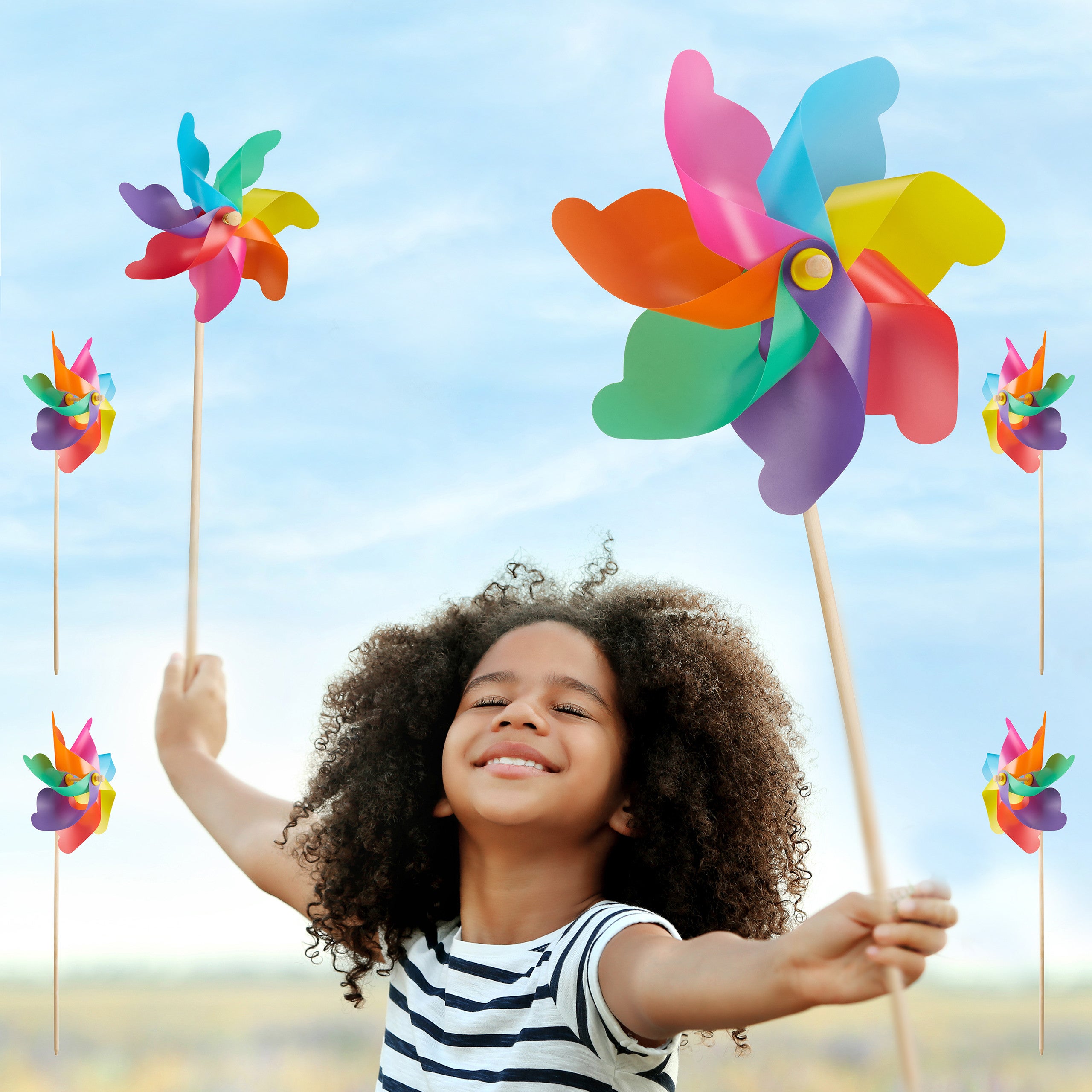 Lot De 8 Moulins à Vent Multicolores Pour Balcon, Arc-en-ciel, Pour