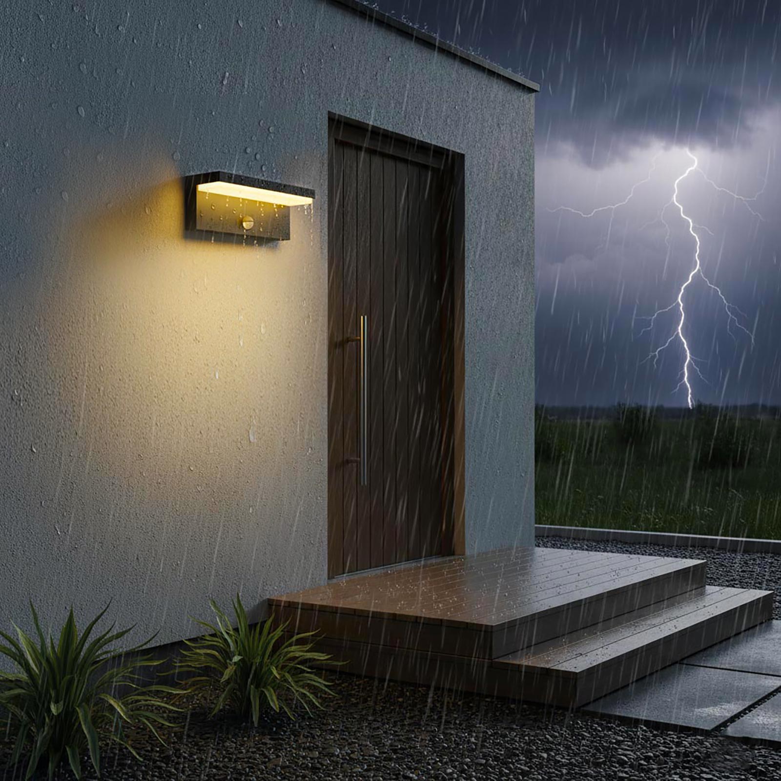 Applique murale extérieure avec capteur LED CCT SWITCH 10W étanche IP54 applique murale jardin entrée garage parking COULEUR NOIR - 9