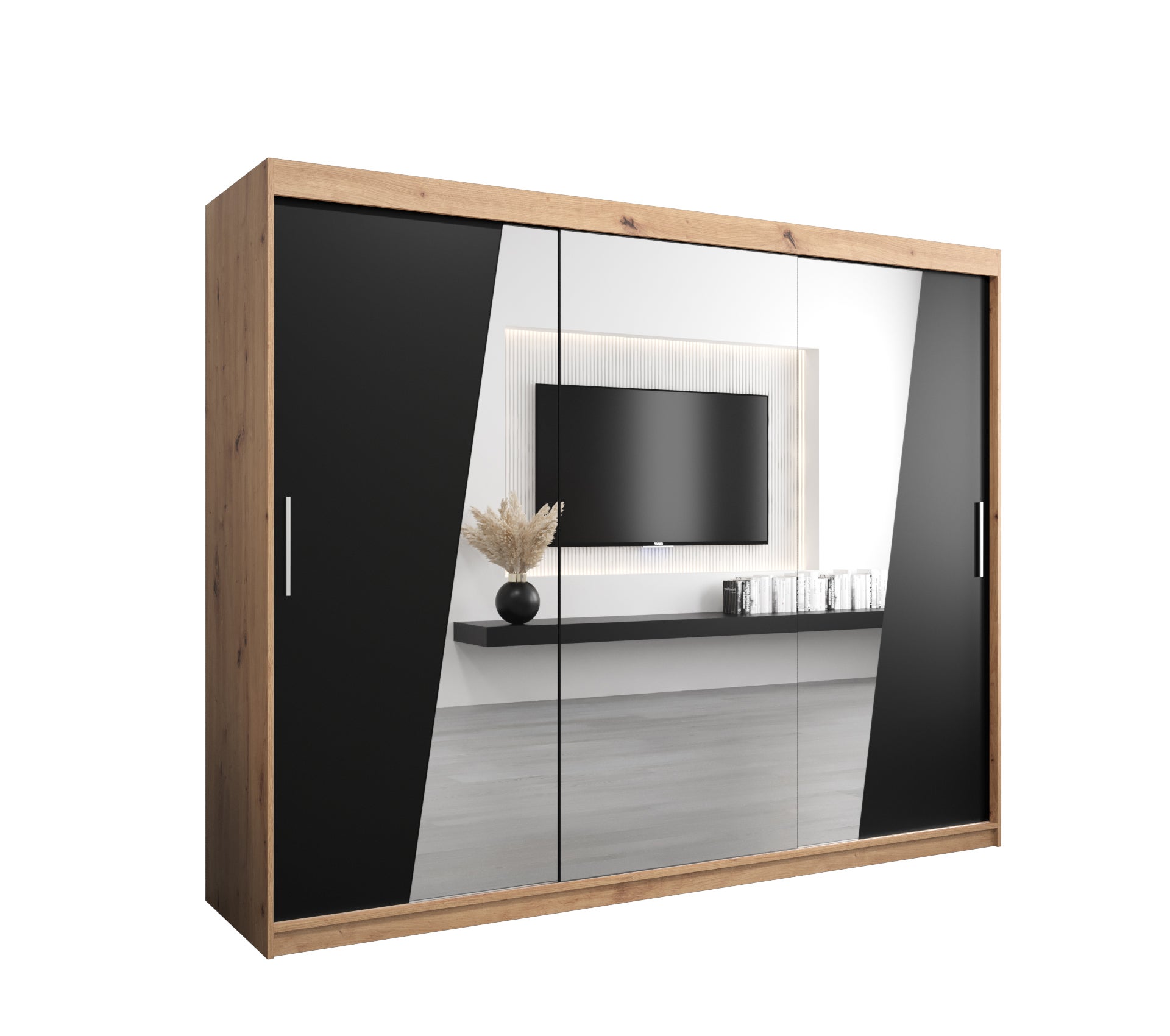 Szafa przesuwna garderoba RHOMB 250 x 62 x 200 cm Artisan + Czarny - Abiks Meble