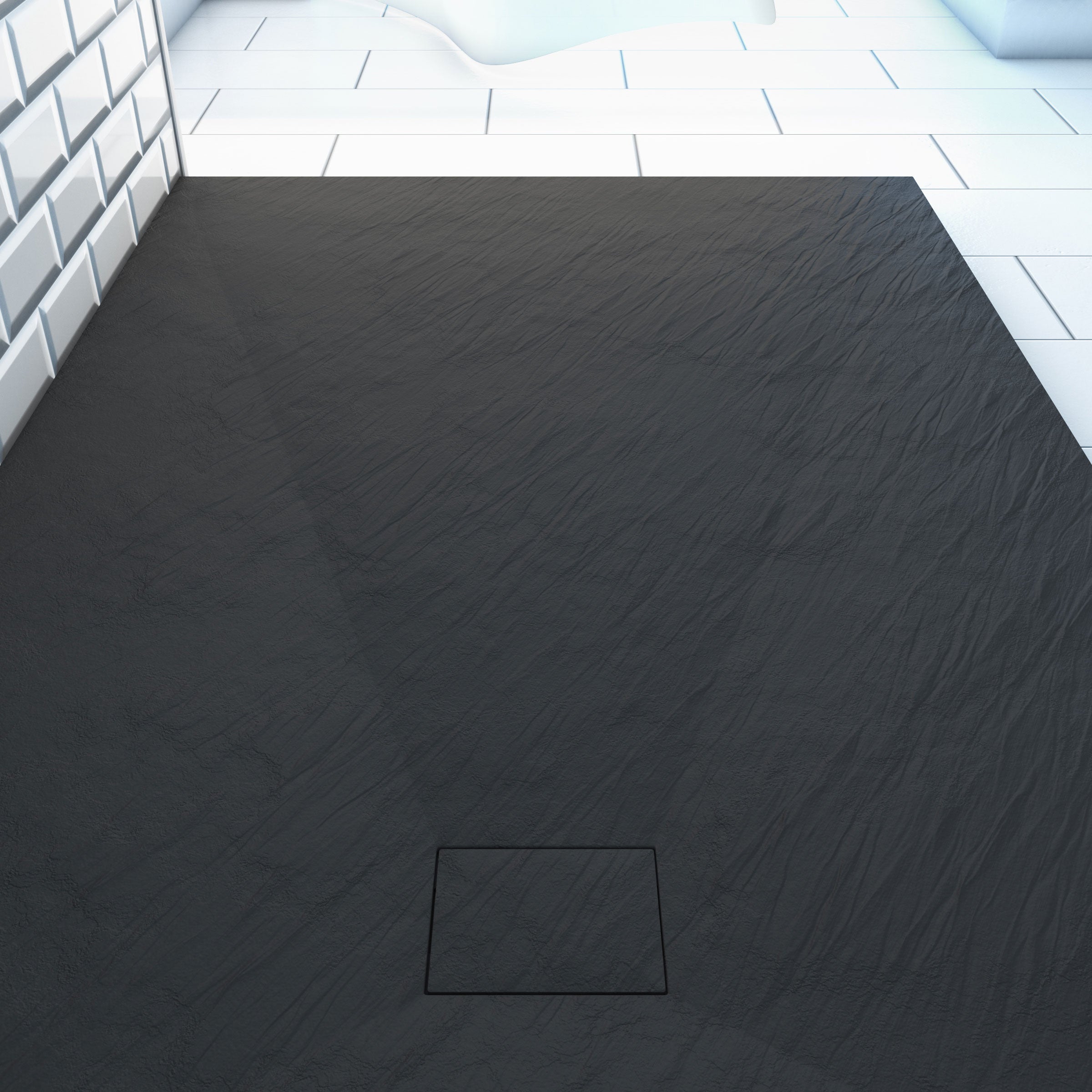 Receveur à poser en matériaux composite SMC - Finition ardoise noire - 90x140cm - ROCK 2 BLACK 90 - 3