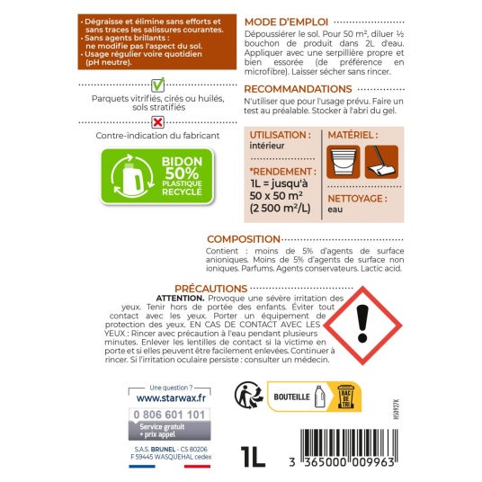 Nettoyant concentré sols bois et Sols Stratifiés Starwax - 1L Starwax - 2