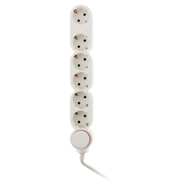 Multiprise Schuko 6x16A + interrupteur - 1,5m - Blanc - Zenitech