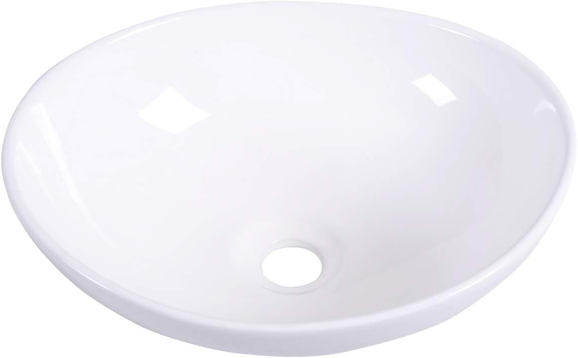 Vasque à Poser, Combinaison de Drainage Pop-Up, Lavabo Ovale, Évier en Céramique Moderne pour Salle de Bain, Hôtels, 41 x 33,5 x 14 CM Blanc - 5