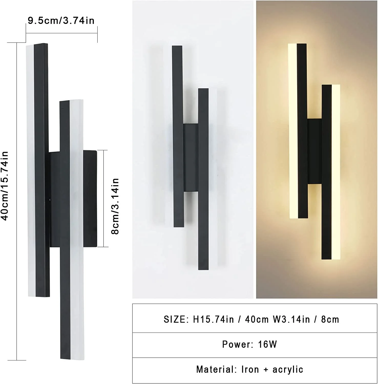 GOECO Applique Murale Intérieure LED,Style minimaliste,16W Lampe Murale Moderne 3000K Lumière Chaude,Acrylique pour Chambre,Salon et Couloir - 4