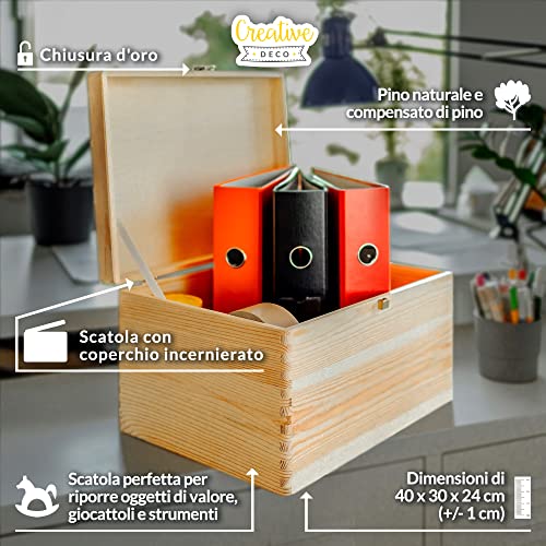 Creative Deco Boite de Rangement en Bois avec Fermoir | 40 x 30 x 24 cm (+/- 1 cm) | Non Peint et Brut | Coffre de Rangement | Boite Cadeau Noel - 7