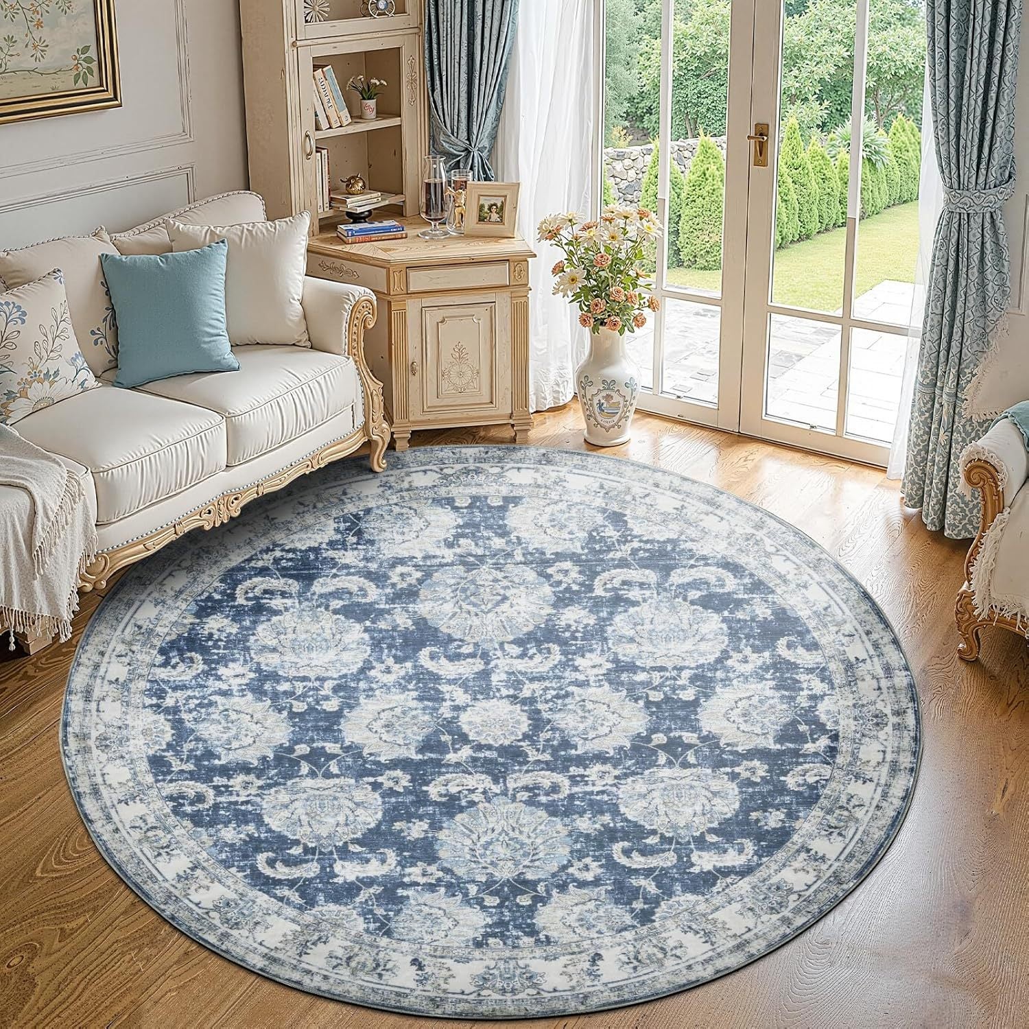 Tapis Rond Rétro Style Bôme Ultra Fin Antidérapant Lavable - Idéal Chambre, Entrée Et Salle à Manger