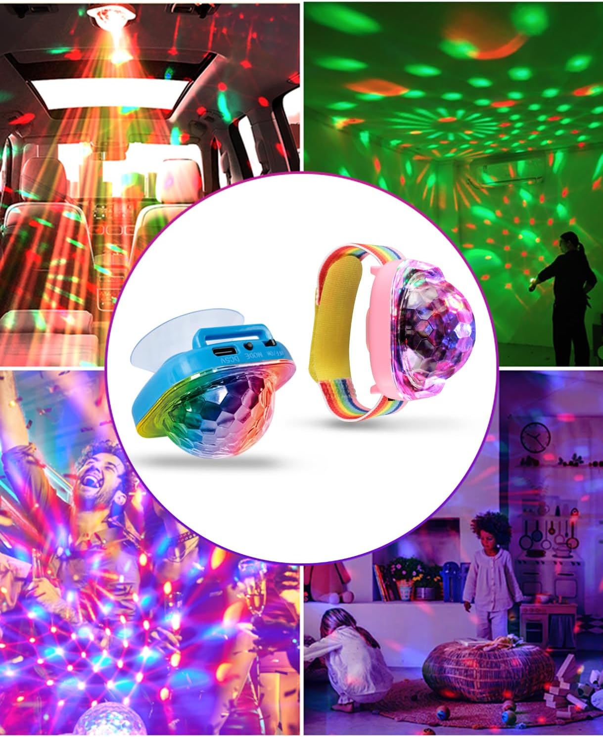 Bracelets Lumineux Pour Adultes, Bracelet Disco Ball, Lampes LED Portables Avec Ventouse Pour Décoration Voiture Bal Club Utilisation