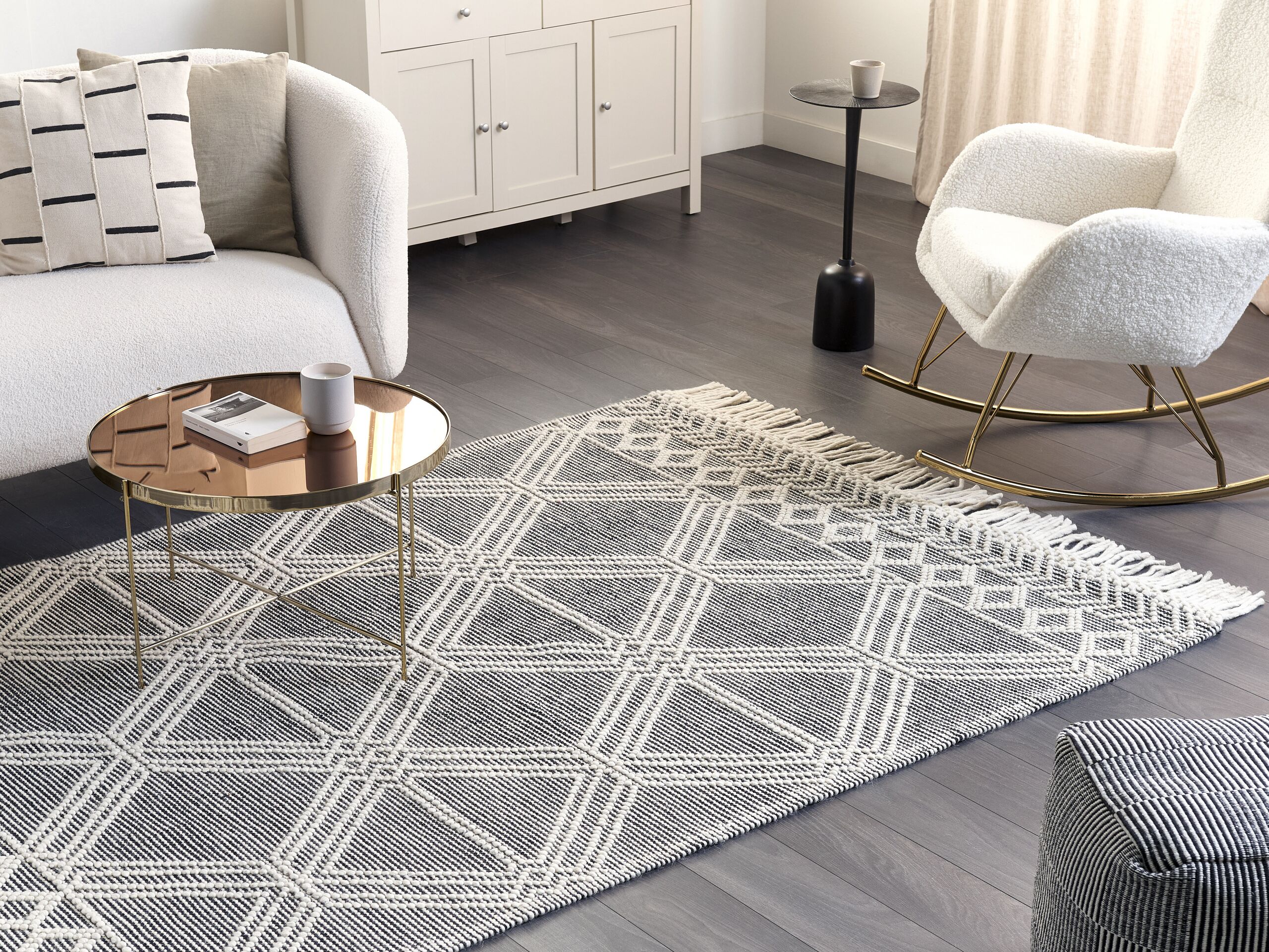 Beliani alfombra de lana gris/blanco crema 160 x 230 cm toprakkale