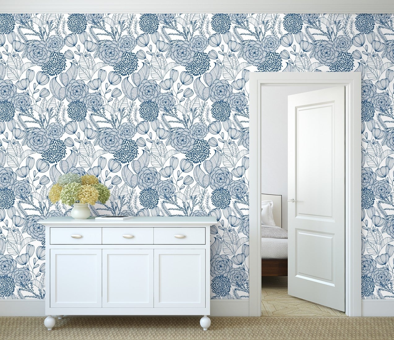 Papier peint vinyle fleurs dessinées bleu - Morgan Flowers 680643 de GAULAN - Rouleaux de 10 m x 0,53 m - 7