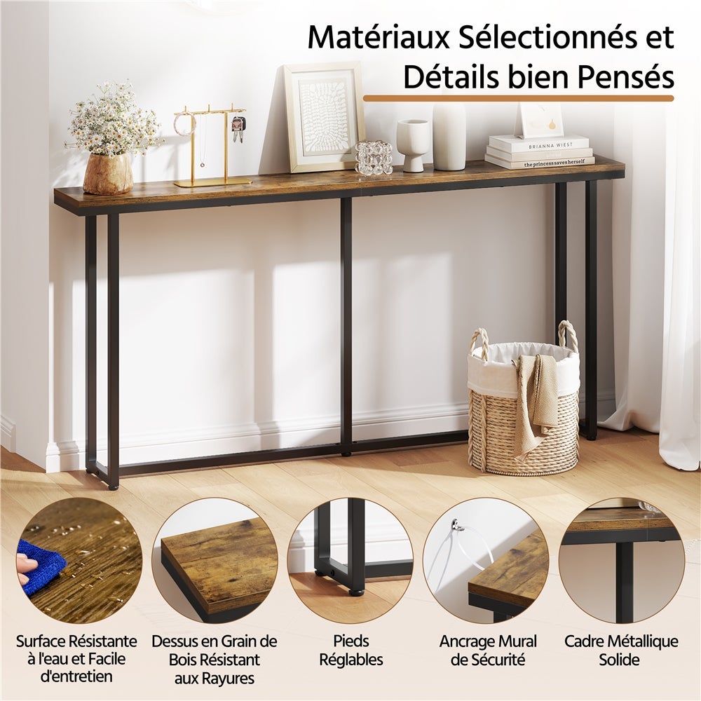 Table Console Longue Moderne Meuble d'entrée Allongée en Bois pour Couloir Salon, Marron Rustique Yaheetech - 5