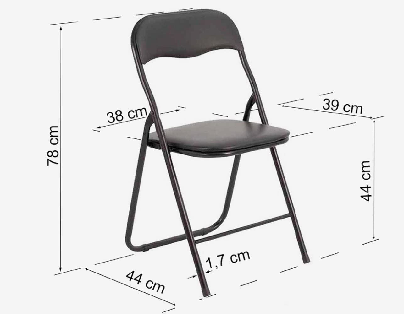 Set 6 Sedia Pieghevole Slim Opaca Metallo Sedie Salvaspazio Ufficio Casa Campeggio Salotto Cucina Ecopelle Comoda Seduta Imbottita 78x44x44 cm Nero - 8