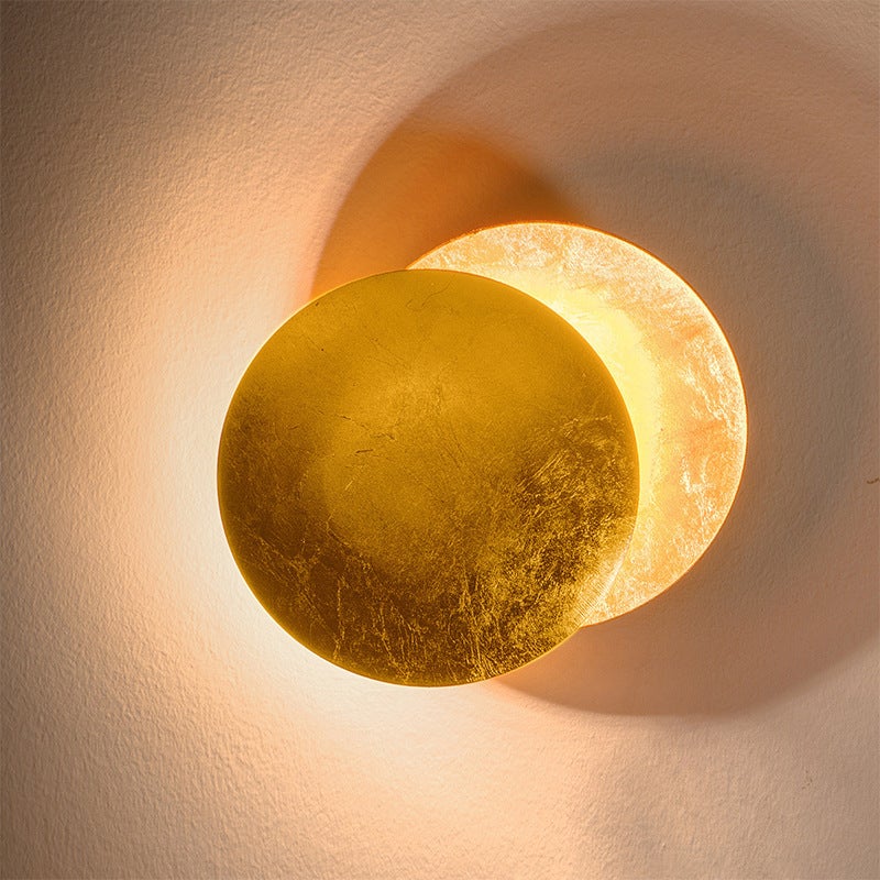 Kinkiet do łóżka, lampa do sypialni, lampa księżycowa, zaćmienie księżyca, oświetlenie schodów i korytarza, kolor mosiężny, ciepłe światło, 25 cm