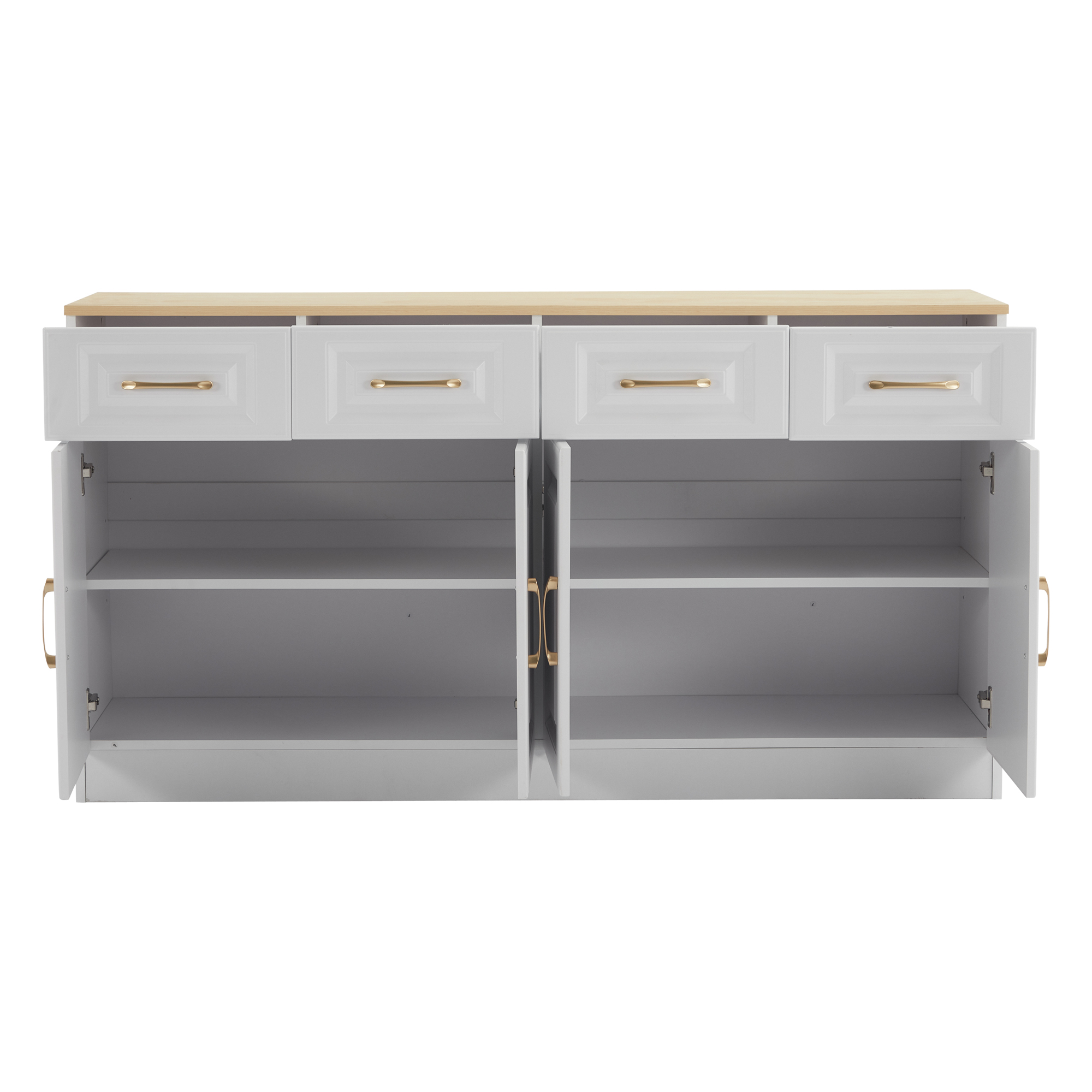 Buffet bas avec 4 portes et 4 tiroirs - 140 x 40 x 75 cm - Panneau de particules - Blanc et chêne - 8